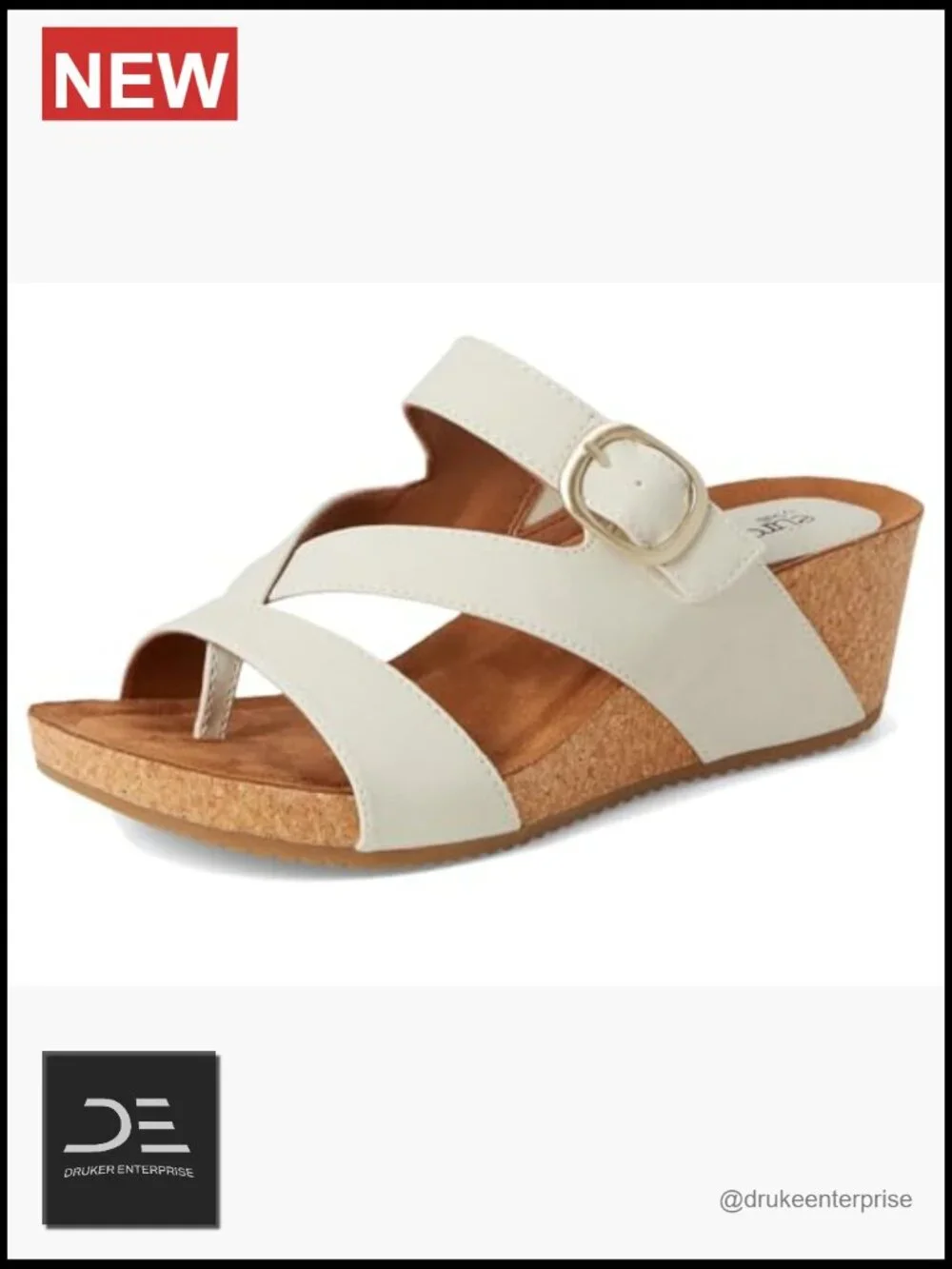 Women's Wedge Sandals with Cork Footbed and Faux Leather Upper